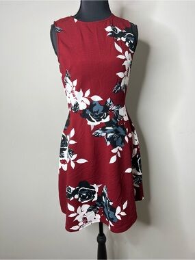 AX Paris Sleeveless Burgundy Floral Fit-and-Flare Dress Size:10